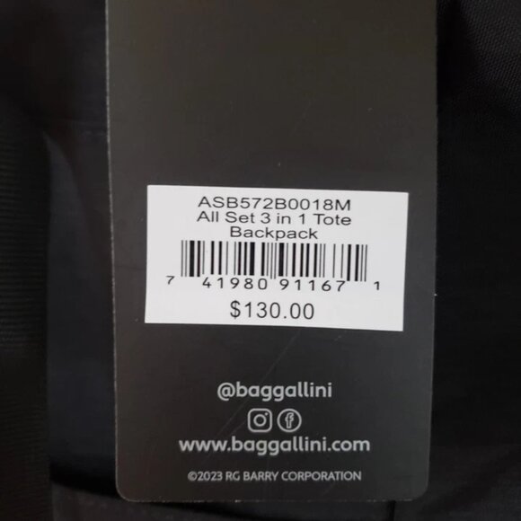 Baggallini Backpack Shoulder Tote Bag All Set 3-in-1 Black NWT RFID NEW $130
